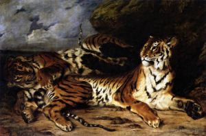 Artist Eugene Delacroix's Work - A Young Tiger Playing with its Mother