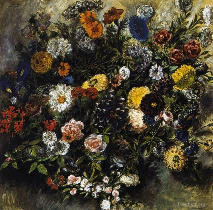 Eugene Delacroix Oil Painting - Bouquest of Flowers