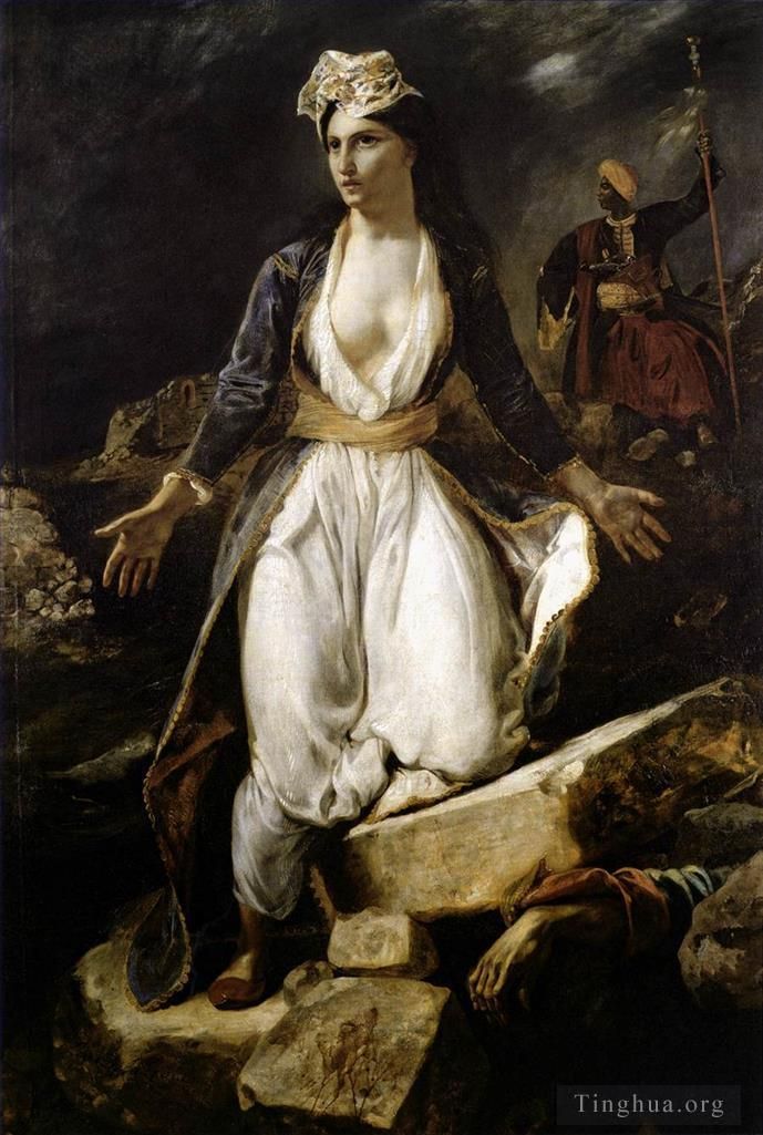 Eugene Delacroix Oil Painting - Greece on the Ruins of Missolonghi