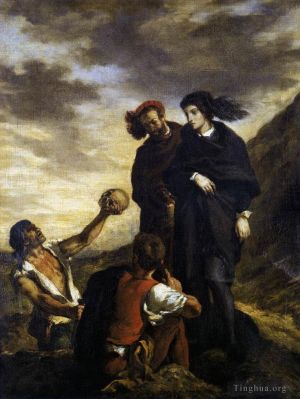 Artist Eugene Delacroix's Work - Hamlet and Horatio in the Graveyard