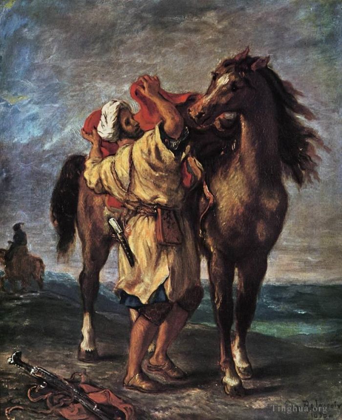 Eugene Delacroix Oil Painting - Marocan and his Horse