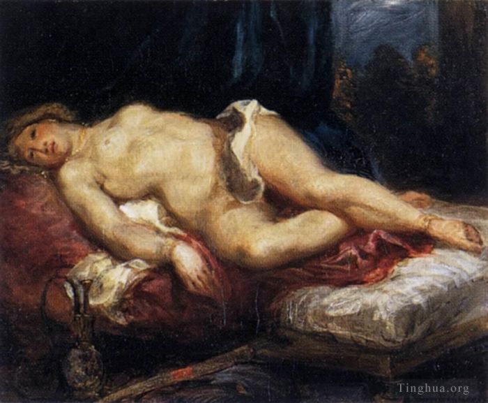 Eugene Delacroix Oil Painting - Odalisque Reclining on a Divan