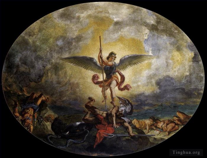Eugene Delacroix Oil Painting - St Michael defeats the Devil