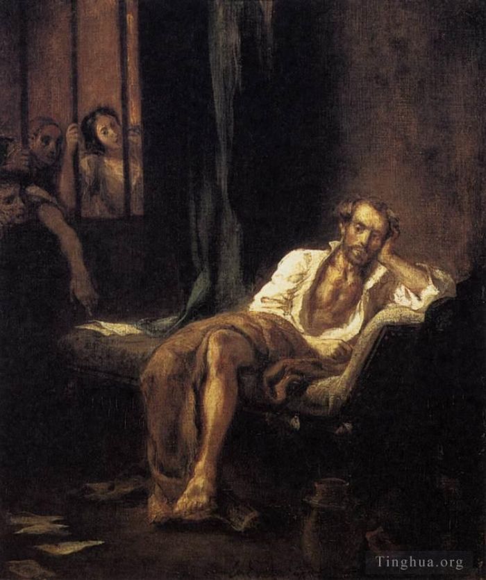 Eugene Delacroix Oil Painting - Tasso in the Madhouse