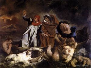 Artist Eugene Delacroix's Work - The Barque of Dante (Dante and Virgil in Hell)