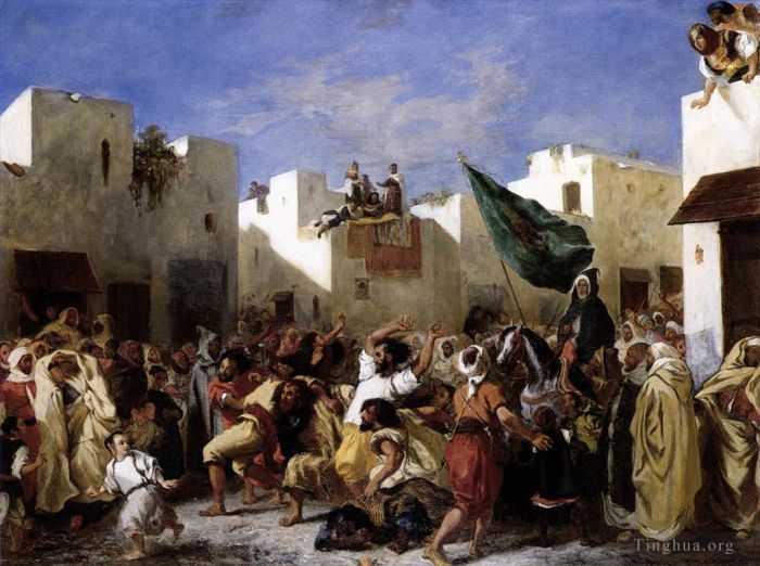 Eugene Delacroix Oil Painting - The Fanatics of Tangier
