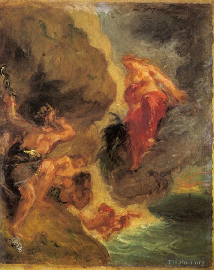 Eugene Delacroix Oil Painting - Winter Juno And Aeolus