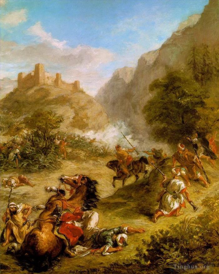 Eugene Delacroix Oil Painting - Arabs skirmishing in the mountains 1863