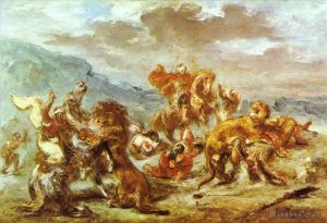 Artist Eugene Delacroix's Work - Lion hunt