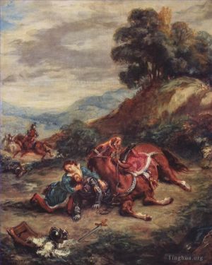 Artist Eugene Delacroix's Work - The death of laras 1858
