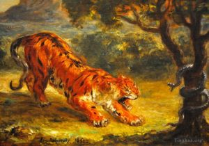 Artist Eugene Delacroix's Work - Tiger and snake 1862