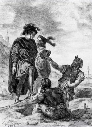 Artist Eugene Delacroix's Work - Hamlet and Horatio in the Graveyard sketch