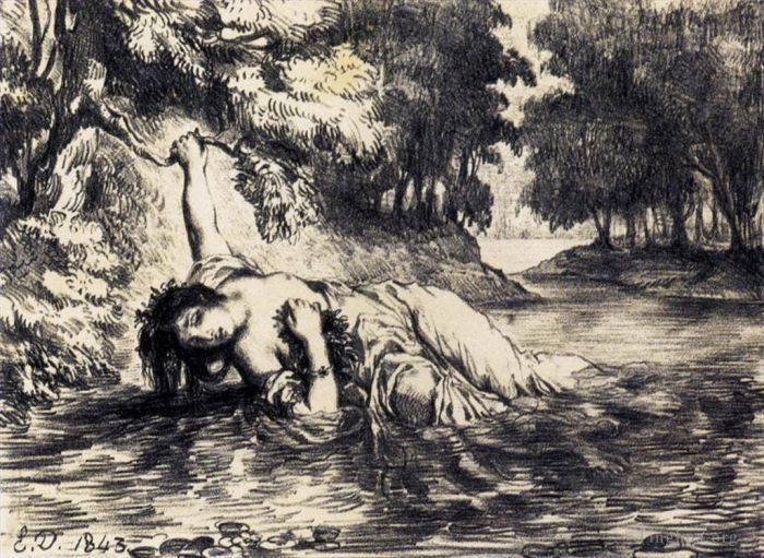 Eugene Delacroix Various Paintings - The Death of Ophelia