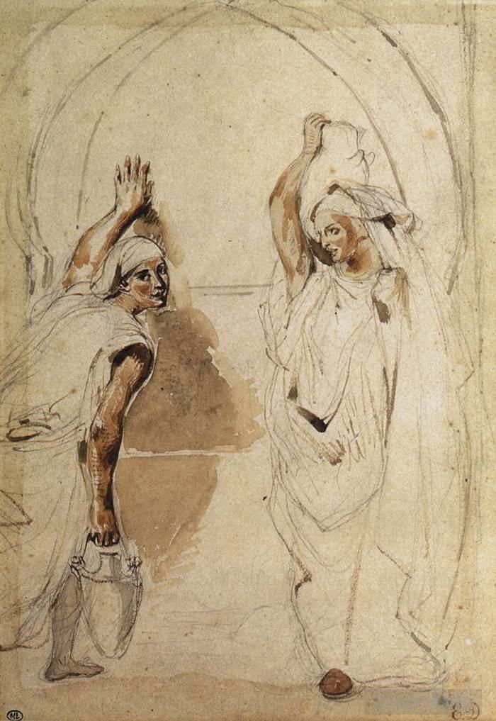 Eugene Delacroix Various Paintings - Two WOmen at the Well