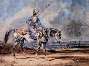 Artist Eugene Delacroix's Work - A turkish man on a grey horse