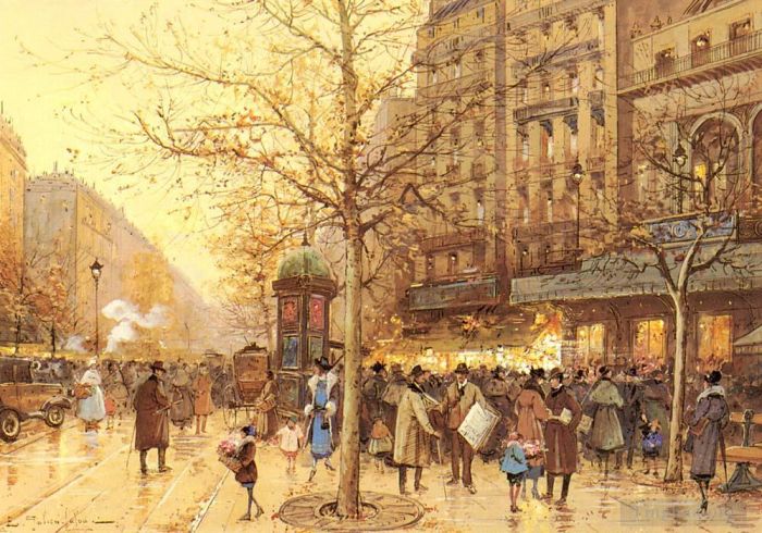 Eugène Galien-Laloue Various Paintings - A Paris Street Scene Parisian