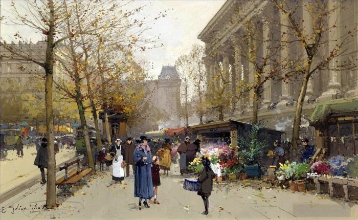 Eugène Galien-Laloue Various Paintings - Flower Market La Madeleine