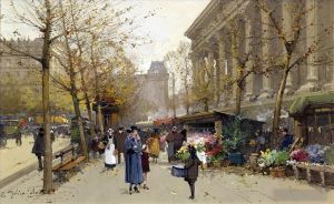 Artist Eugène Galien-Laloue's Work - Flower Market La Madeleine