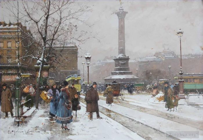 Eugène Galien-Laloue Various Paintings - La Place de la Bastille