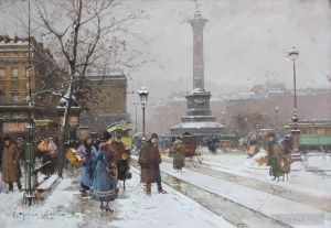 Artist Eugène Galien-Laloue's Work - La Place de la Bastille
