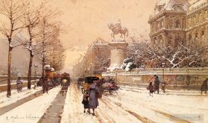 Artist Eugène Galien-Laloue's Work - Paris In Winter Parisian