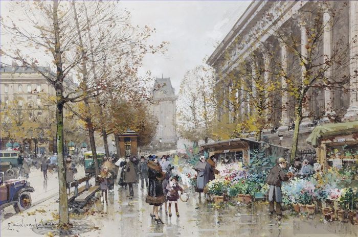 Eugène Galien-Laloue Various Paintings - Paris Le march aux fleurs