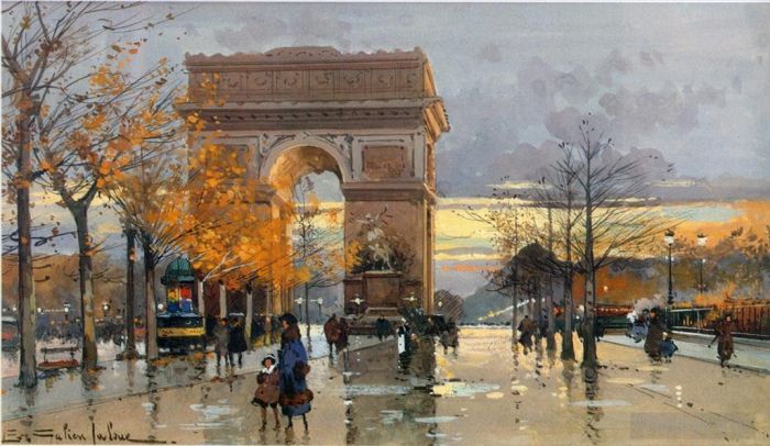 Eugène Galien-Laloue Various Paintings - Place de L etoille a pres la pluie