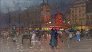 Artist Eugène Galien-Laloue's Work - The Moulin Rouge evening