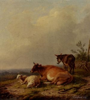 Artist Eugene Joseph Verboeckhoven's Work - A Cow A Sheep And A Donkey