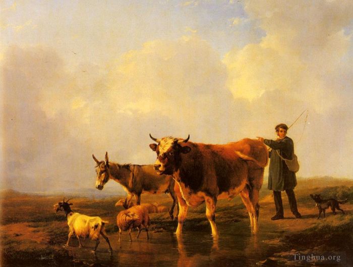 Eugene Joseph Verboeckhoven Oil Painting - Crossing The Marsh