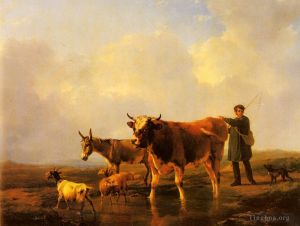 Artist Eugene Joseph Verboeckhoven's Work - Crossing The Marsh