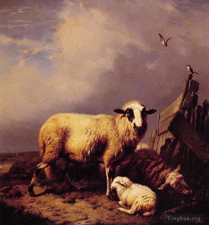 Eugene Joseph Verboeckhoven Oil Painting - Guarding the Lamb