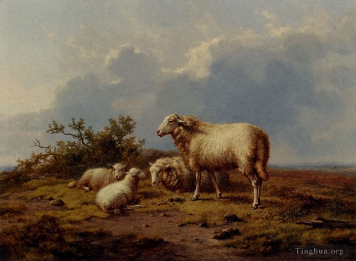 Eugene Joseph Verboeckhoven Oil Painting - Sheep In The Meadow
