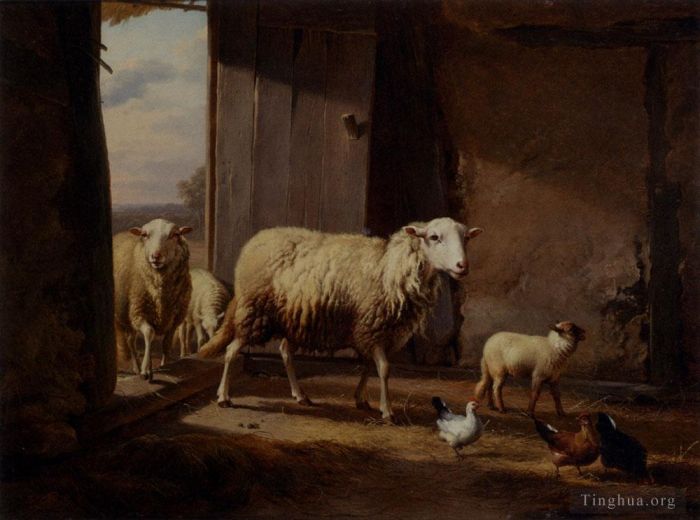 Eugene Joseph Verboeckhoven Oil Painting - Sheep Returning From Pasture