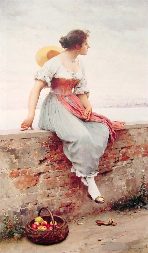 Eugene de Blaas Oil Painting - A Pensive Moment lady