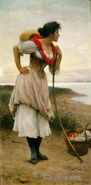 Eugene de Blaas Oil Painting - Fruit Vendor lady
