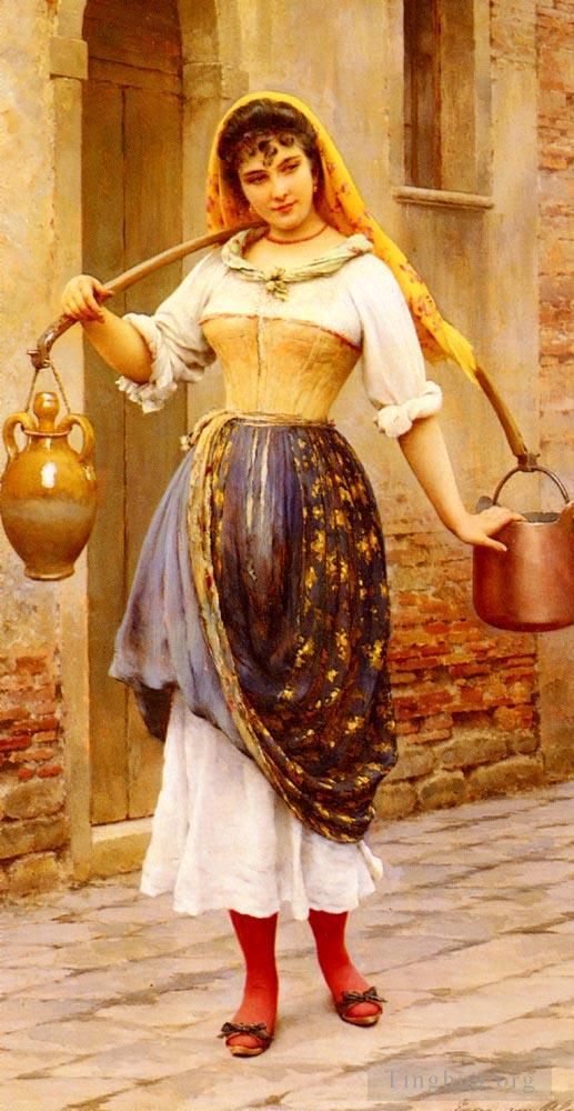 Eugene de Blaas Oil Painting - Le Travail lady