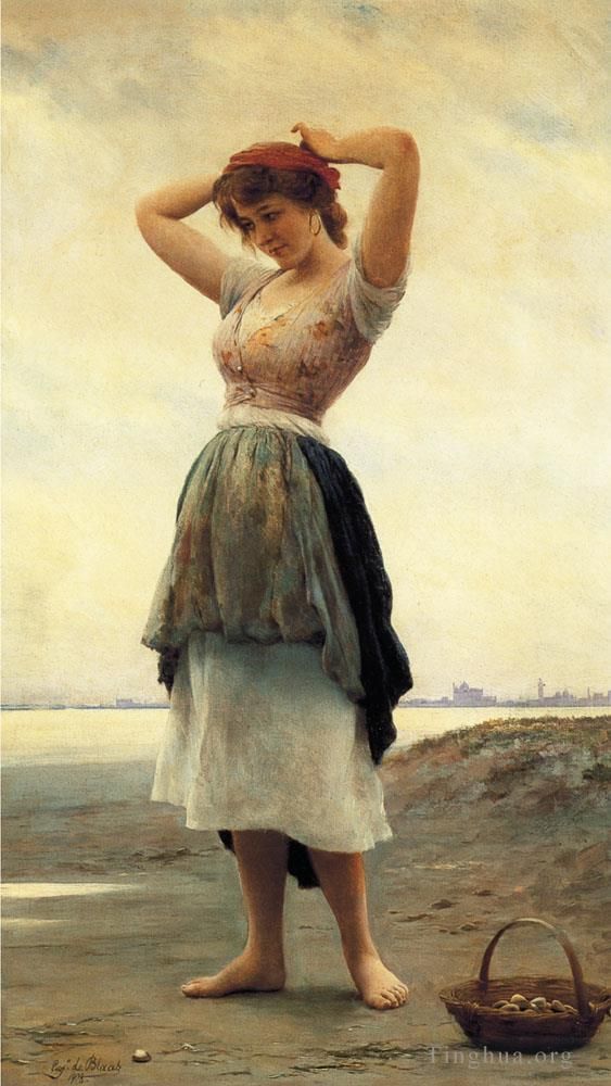 Eugene de Blaas Oil Painting - On the Beach lady