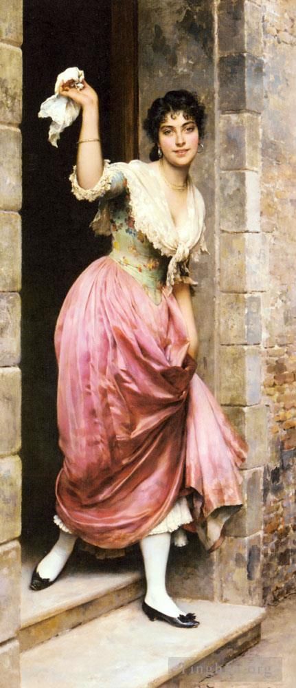 Eugene de Blaas Oil Painting - The Farewell lady