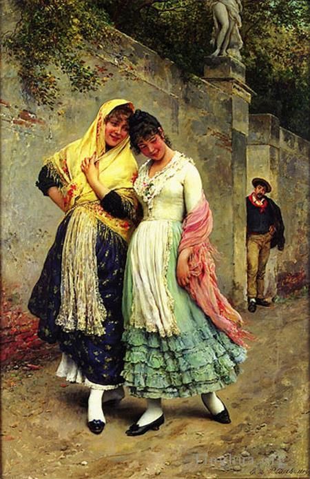 Eugene de Blaas Oil Painting - The Flirtation lady