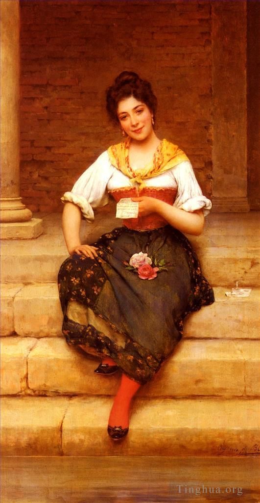 Eugene de Blaas Oil Painting - The Love Letter lady
