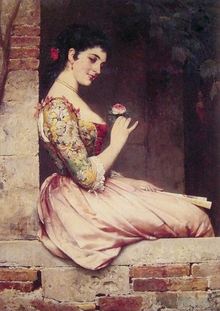 Eugene de Blaas Oil Painting - The Rose lady