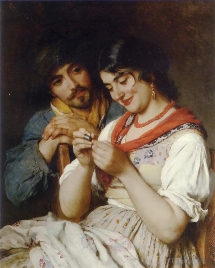 Eugene de Blaas Oil Painting - The Seamstress lady