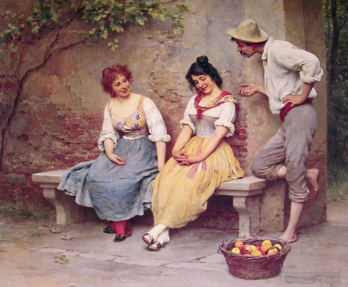 Eugene de Blaas Oil Painting - De The Flirtation lady