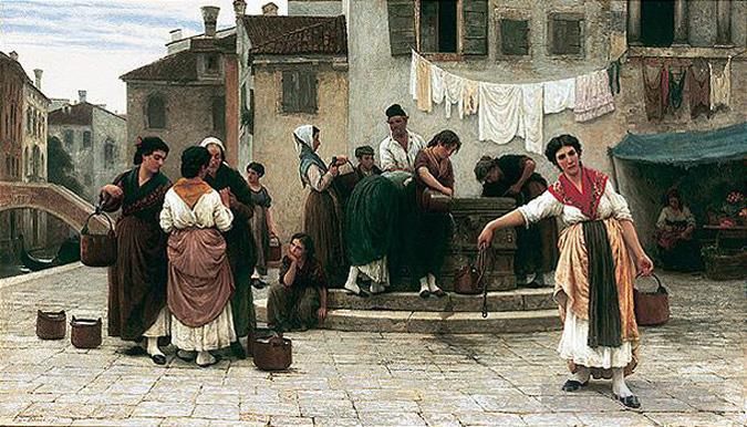 Eugene de Blaas Oil Painting - Von Am brunnen at the well lady