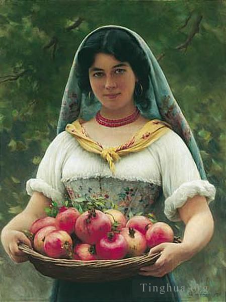 Eugene de Blaas Oil Painting - Von Madchen mit granatapfeln lady