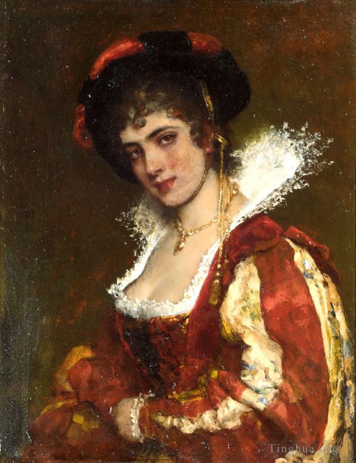 Eugene de Blaas Oil Painting - Von Portrait of a Venetian Lady lady