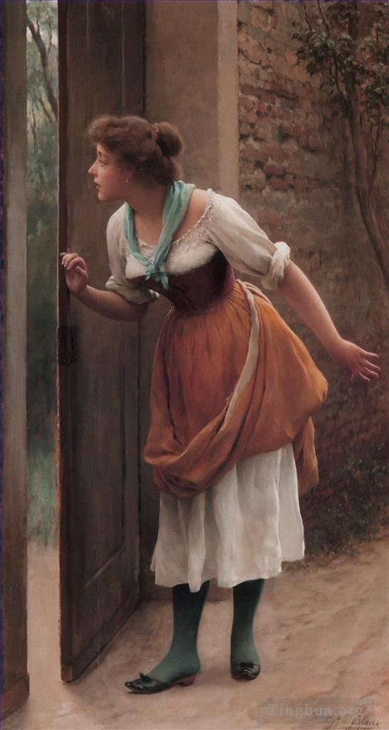 Eugene de Blaas Oil Painting - Von The Eavesdropper lady