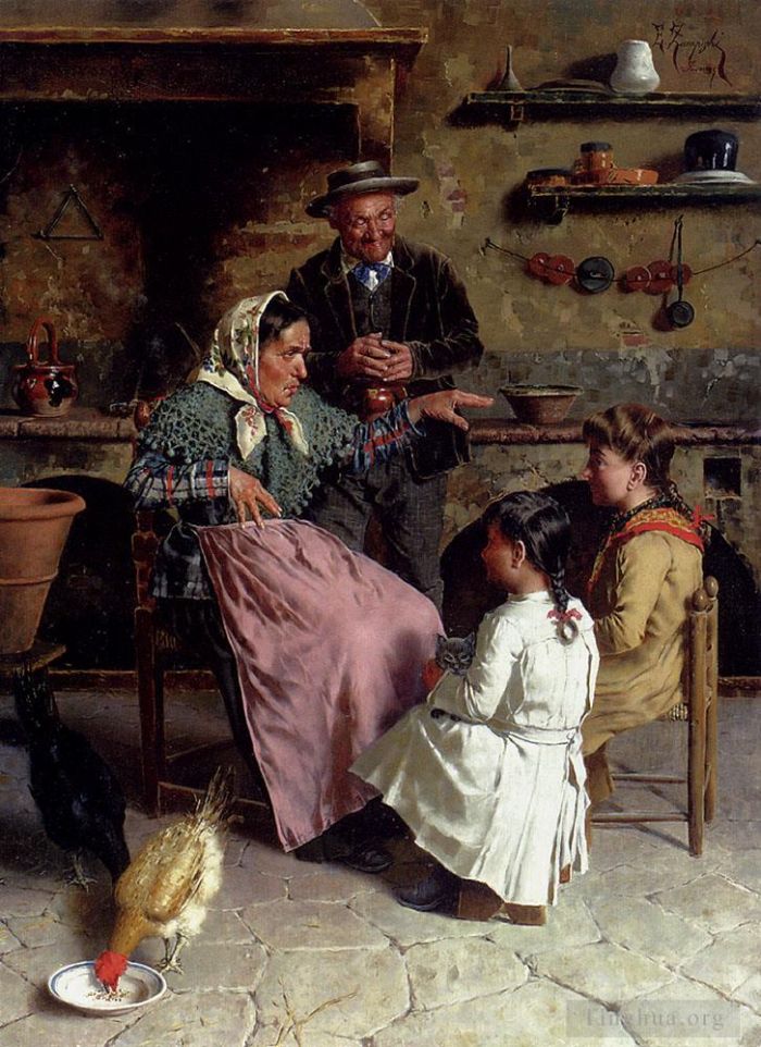 Eugenio Zampighi Oil Painting - A Captive Audience