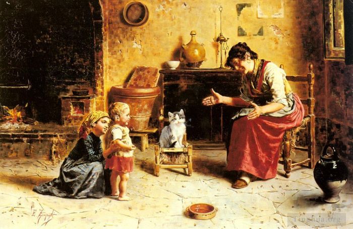 Eugenio Zampighi Oil Painting - A Childs First Step